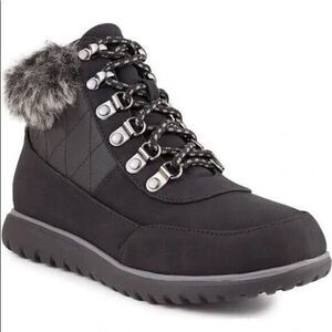 Karen Scott Wanona Booties Faux Leather Faux Fur Black 6.5M New
